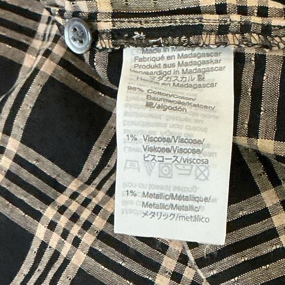 Madewell Metallic Plaid Yoke  Ruffle Trim Short Sleeve Top Brown Women's Small - Picture 9 of 10